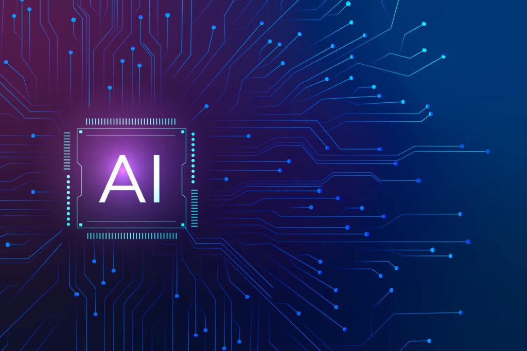 AI chip on a digital blue concept background